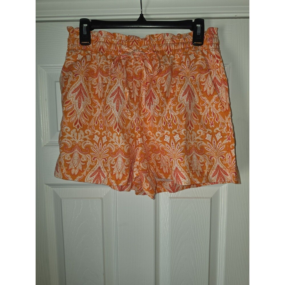 Loft Linen Viscose Elastic Waist Drawsting Orange Paisley Womens Shorts S NWT